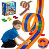 Tyholoo 3-Lane Flexible Race Track for Kids 3+ with Fixed Base & Strong Suction Cups, 6 1/64 Scale Pull-Back Cars view 1