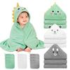  12 PCS Hooded Baby Towel Set, 32x32 Inch Absorbent Baby Bath Towels, 3 PCS Soft Hooded Towels & 9 PCS Washcloths, Unisex Baby Gift Set for Newborns, Babies, Toddlers (Green + Gray + White) view 1