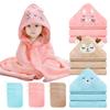  12 PCS Baby Bath Towels Set, 3 PCS Hooded Baby Towels & 9 PCS Washcloths, 32x32 Inches Ultra Absorbent Cute Soft Newborn Essentials Gift for Boys & Girls (Pink + Brown + Blue) view 1