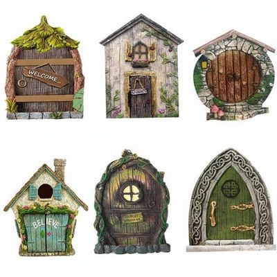 6-Piece Fairy Door Set - 3D Wooden Miniature Fairy House for Outdoor Tree & Wall Decoration, DIY Garden Ornament