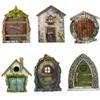6-Piece Fairy Door Set - 3D Wooden Miniature Fairy House for Outdoor Tree & Wall Decoration, DIY Garden Ornament view 1