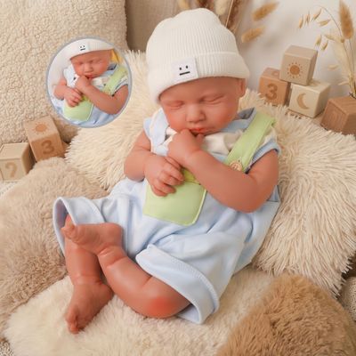 19inch 6.8Lbs Soft Solid Silicone Reborn Baby Doll Realistic Newborn Silicone Full Body Anatomically Correct Girl Lifelike Sleeping Doll for Collectors Kids 3+