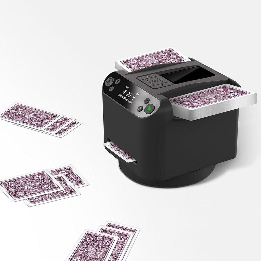 2-in-1 Automatic Card Shuffler & Dealer Machine - Shuffles 2 Decks, 360 Rotation, Multiple Dealing Modes, Touch Control for Poker, Family Parties & Clubs