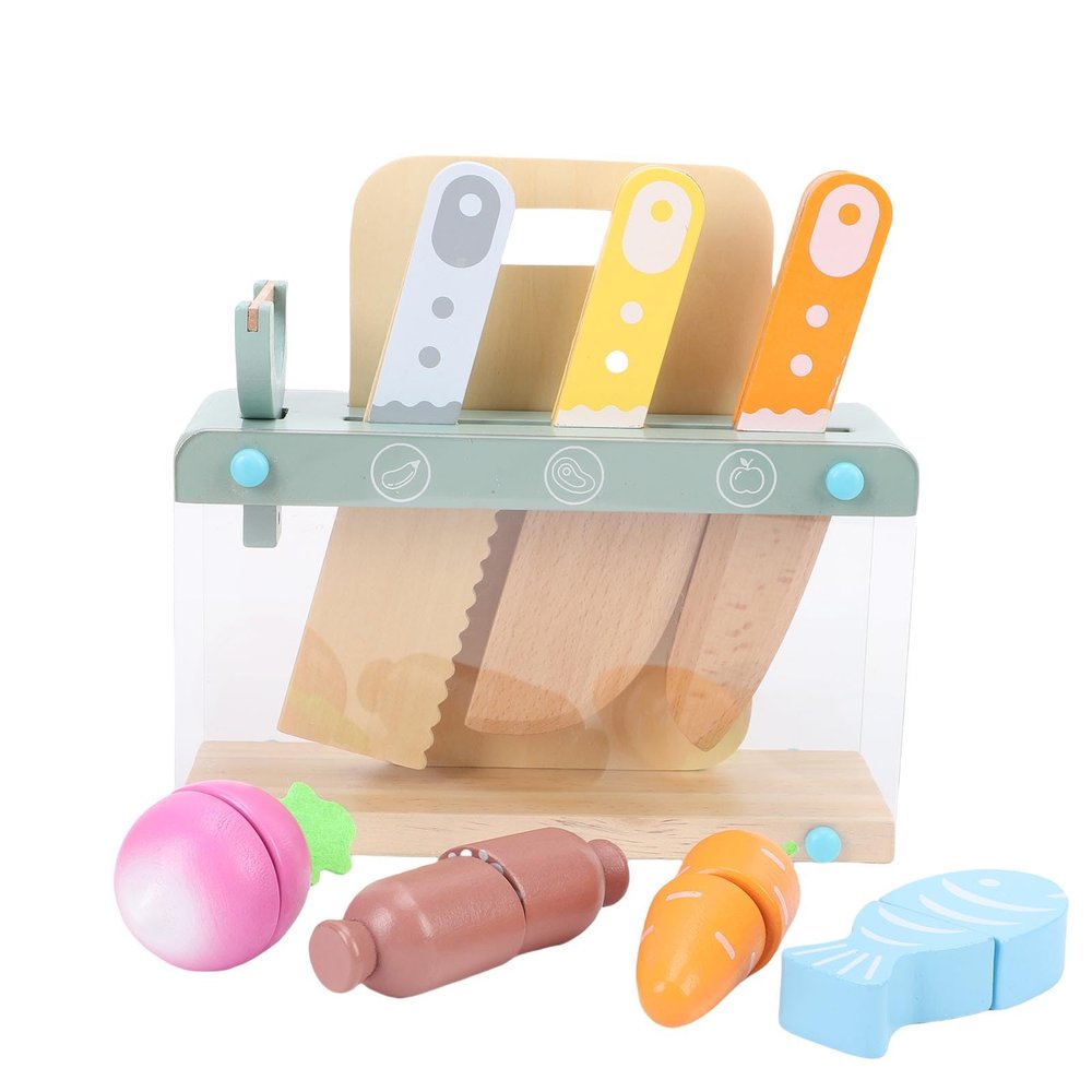 POENVFPO Kids Knife Set, Wooden Kitchen Tools for Toddlers, 12 Piece Cooking Set with Storage Box for Children Aged 2-8