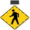 24in Solar Pedestrian Crossing Sign Flashing LED Highlight Road Traffic Blinking Street Warning Sign, Aluminum IP65 Weatherproof Crosswalk Signs for Park School Urban/Road Community(yellow) view 1