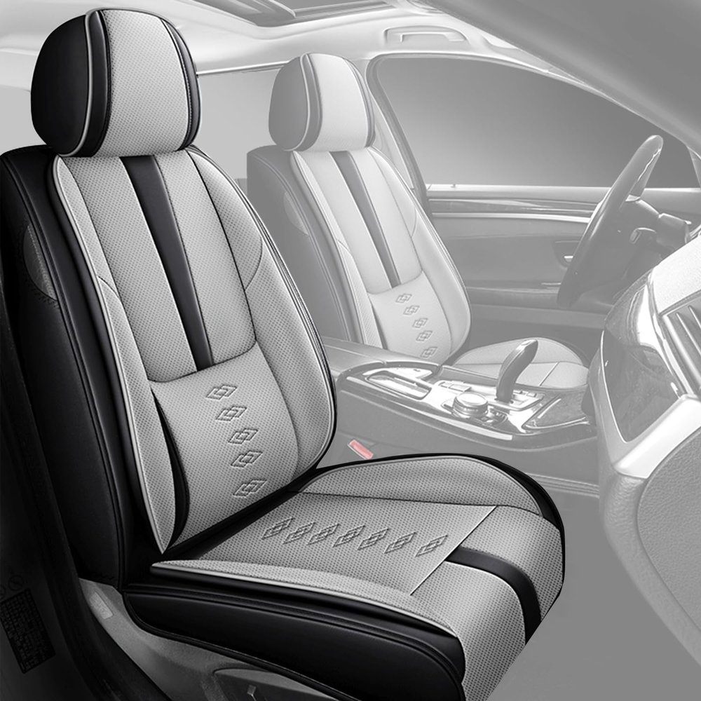 VIUDMEK Front Set Car Seat Covers for Mercury Marauder 2003-2004 Leather Seat Covers Waterproof Only Front Seats Car Seat Protectors Breathable Seat Cover Black+Grey