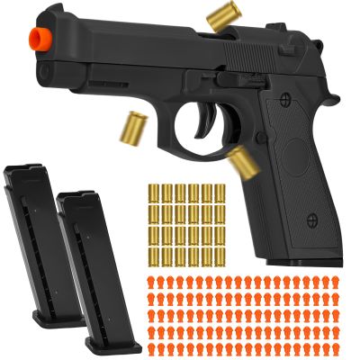 Automatic Shell Ejecting Toy Gun with 100 Soft Bullets,24 Shells & 2 Magazines,Realistic Toy Gun Pistol,Christmas Birthday Gifts for Kids Adults Boys Age 8+(Black)