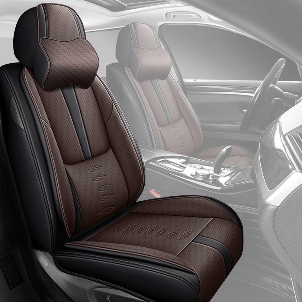 VIUDMEK Front Set Car Seat Covers for Mazda Mazda5 2006-2015 Leather Seat Covers Waterproof Only Front Seats Car Seat Protectors Breathable Seat Cover Black+Coffee(with 2 Pillows)