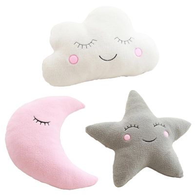 3 Piece Cozy Pillows Set for Children's Bedroom, Cloud, Star, and Moon Decorative Plush Pillows, Perfect for Bedroom Styling