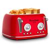 4 Slice Retro Style Toaster, Dual Control Toaster with Warming Rack, 6 Browning Settings, Bagel/Defrost Functions, Removable Crumb Tray, Stainless Steel Housing 1650W, Red view 1