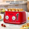 4 Slice Retro Style Toaster, Dual Control Toaster with Warming Rack, 6 Browning Settings, Bagel/Defrost Functions, Removable Crumb Tray, Stainless Steel Housing 1650W, Red view 3