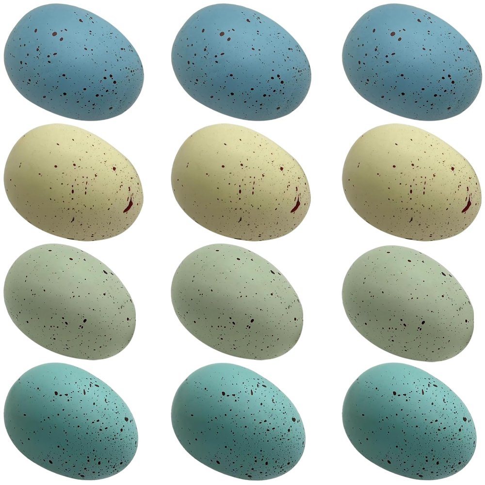 12 Foam Imitation Easter Eggs, Lifelike Chicken Egg Decorations, Assorted Hues, Matte Texture, Oval Style, Great for Easter Themes and Games