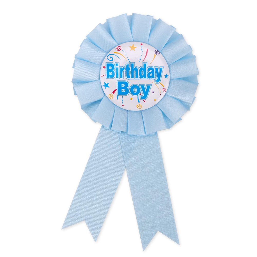 Birthday Boy Brooch Pin, Satin Ribbon Badge Pin Birthday Happy Party Award Brooches Button Decorations for Boys Men (Light Blue)