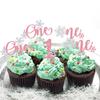 15Pcs Snowflake One Cupcake Toppers, Winter Wonderland 1st Birthday Party Decorations for Baby Boy Girl First Birthday Celebrations Pink view 2