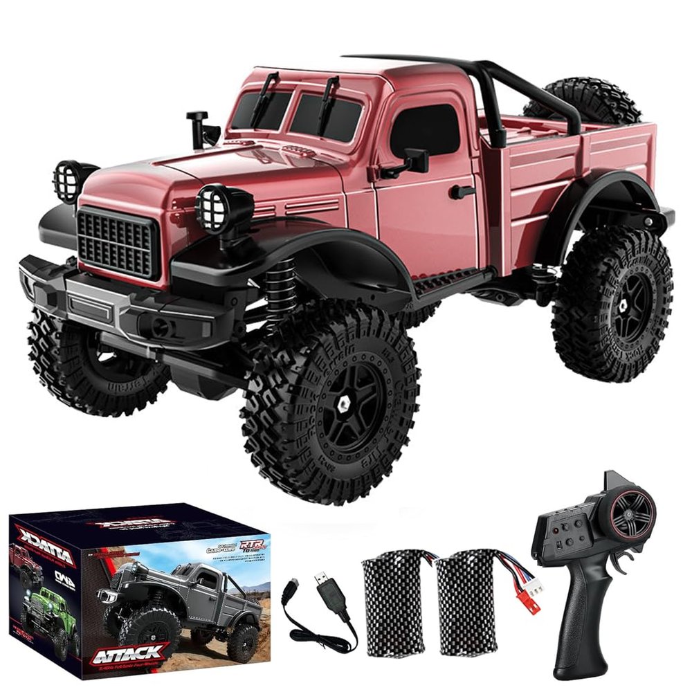 1/18 Scale RC Pickup Truck for Adult, 2.4GHz 4WD Off-Road Remote Control Drift Car, RC Rock Crawler with LED Lights, 12km/h High Speed & Waterproof ESC