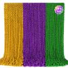 144 PCS Mardi Gras Beads Necklaces, Gold Green Purple Metallic Bead Necklaces 33 Mardi Gras Beads Necklaces Accessories Bulk Party Beads Necklaces for Mardi Gras Party, Throw Beads Party Favors view 1