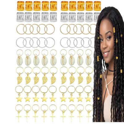 140pcs Gold Hair Jewelry, Gold Hair Rings Cuffs Charms for Braids, AdjustableJewelry Dreadlocks Braid Clips Accessories Decorations for Black Women Men Festival Pirate Halloween