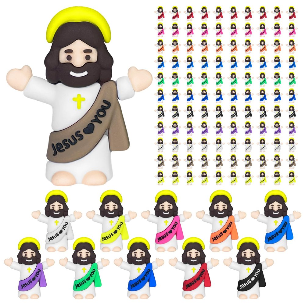 110PCS Mini Jesus Figures in Bulk, Little Jesus Figurines Jesus Loves You, Tiny Miniature Jesus Christ to Hide and Seek, Easter Egg Stuffers Religious Party Favors, Sunday School & Baptism Gifts