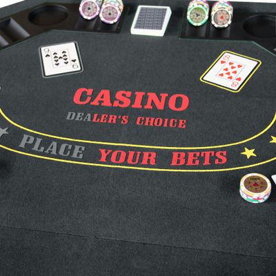 WonderCrestPrime 48-Inch Folding Poker Table Top, Octagon Casino Layout with Cup Holders and Chip Racks, Black