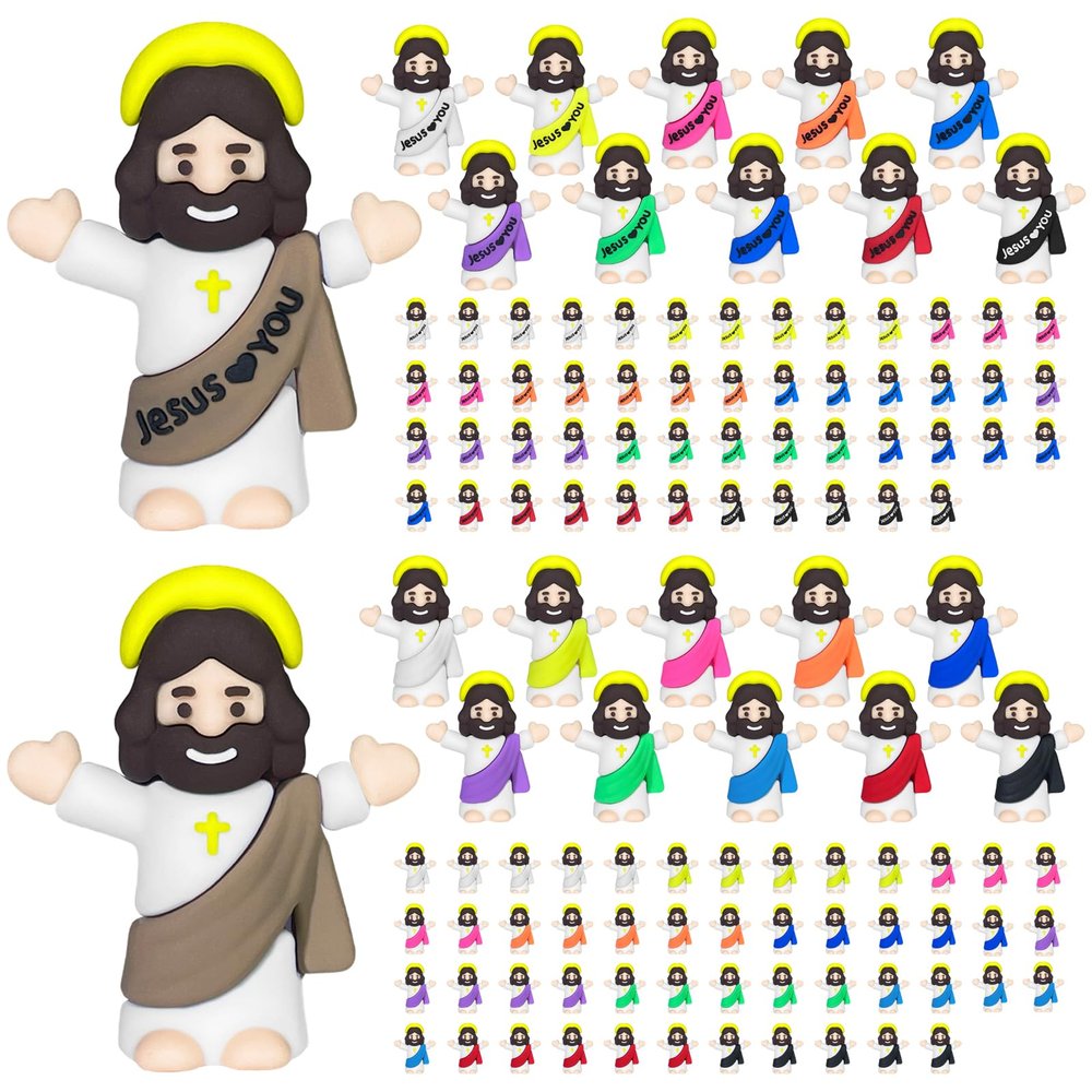 110PCS Mini Jesus Figures in Bulk, Little Jesus Figurines Jesus Loves You, Tiny Miniature Jesus to Hide and Seek, Easter Egg Stuffers Religious Party Favors, Sunday School & Baptism Gifts (2 Styles)