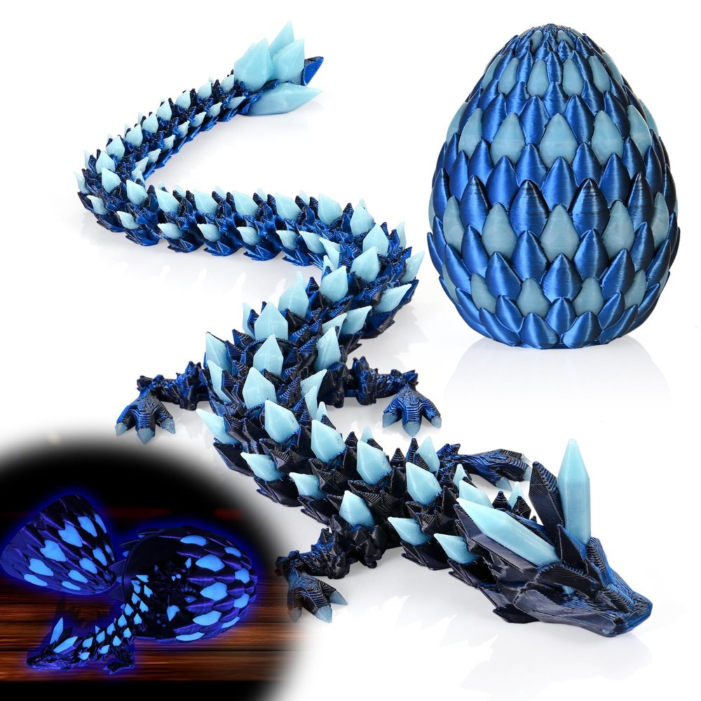 GemmiCho 3D Printed Dragon Egg Glow in The Dark, 12" 3D Printer Dragon Toys for Kids, 3D Dragon for Stress Relief, Dragon Egg Figurines Fidget Toys for Boys Kids Teen 5-7 4-6 8-12
