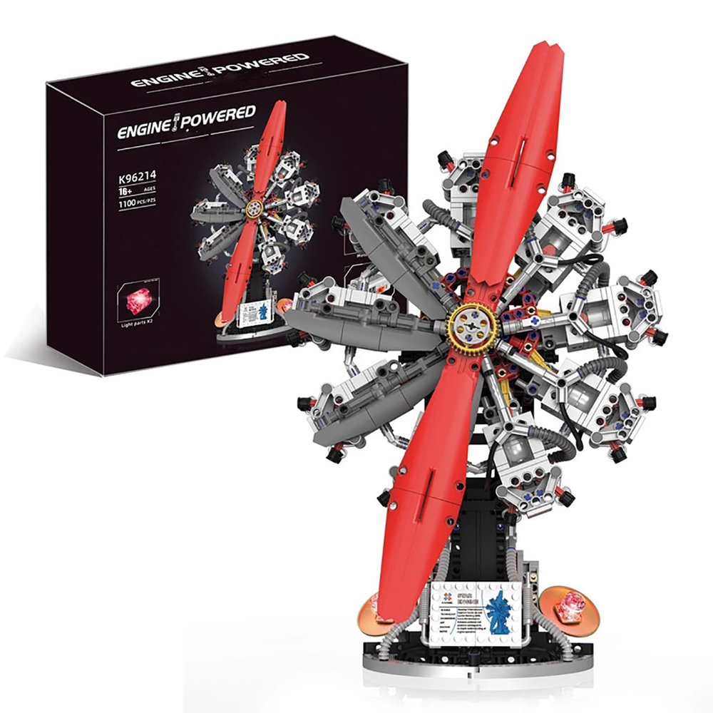 Aircraft Engine Building Model Kit That Runs,Mini 9-Cylinder Star Shaped Aircraft Engine Model Kit,Visible Engine with Motor & LED,Science STEM Toy,Aerospace MOC Engineering Set for Adults(1100PCS)