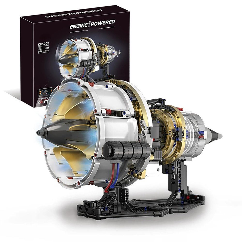 Aircraft Engine Building Model Kit That Runs - Mini Turbojet Model Kit Visible Engine with Motor & APP Control Speed and Sounds-Science STEM Toy,Aerospace MOC Engineering Set for Adults(564PCS)
