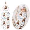 Custom Newborn Swaddle Blankets Hat Watercolor Teddy Bear Sets Soft Baby Receiving Blanket Swaddle Sack for Baby Shower Infant Boy Girl Gift view 1