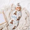 Custom Newborn Swaddle Blankets Hat Watercolor Teddy Bear Sets Soft Baby Receiving Blanket Swaddle Sack for Baby Shower Infant Boy Girl Gift view 4