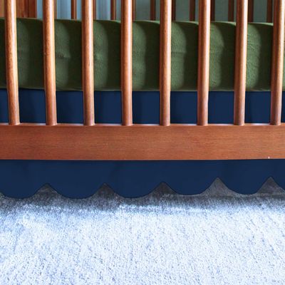 100% Microfiber Scalloped Mini Crib Skirt 24"x 38" with 10" Inch Drop Lenght with 4 Split Corners for Baby Boys Girls Soft Nursery Toddler Bed Skirt - Navy Blue Solid
