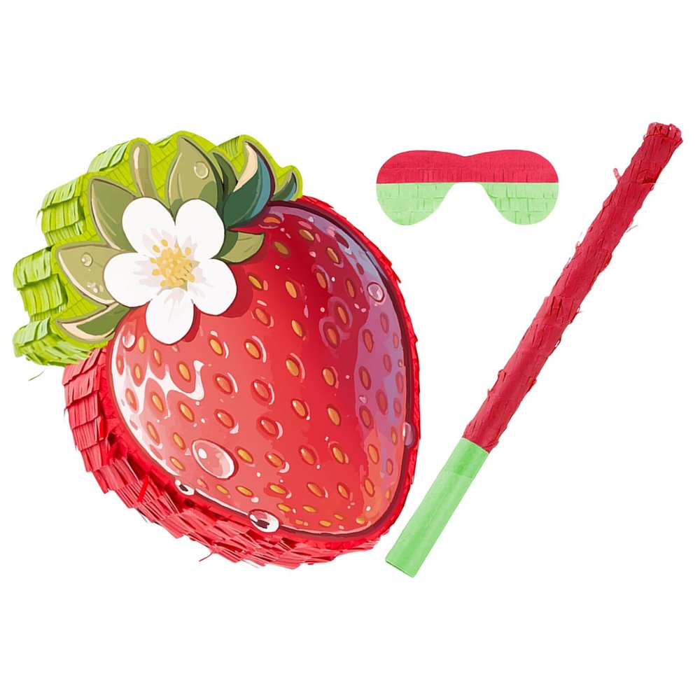 BESPORTBLE Red Strawberry Party Game with Stick and Mask Cardboard Crepe Paper Design Simple to Fill Hang for Summer Fruit Theme Birthday Decorations and Strawberry Party Favors