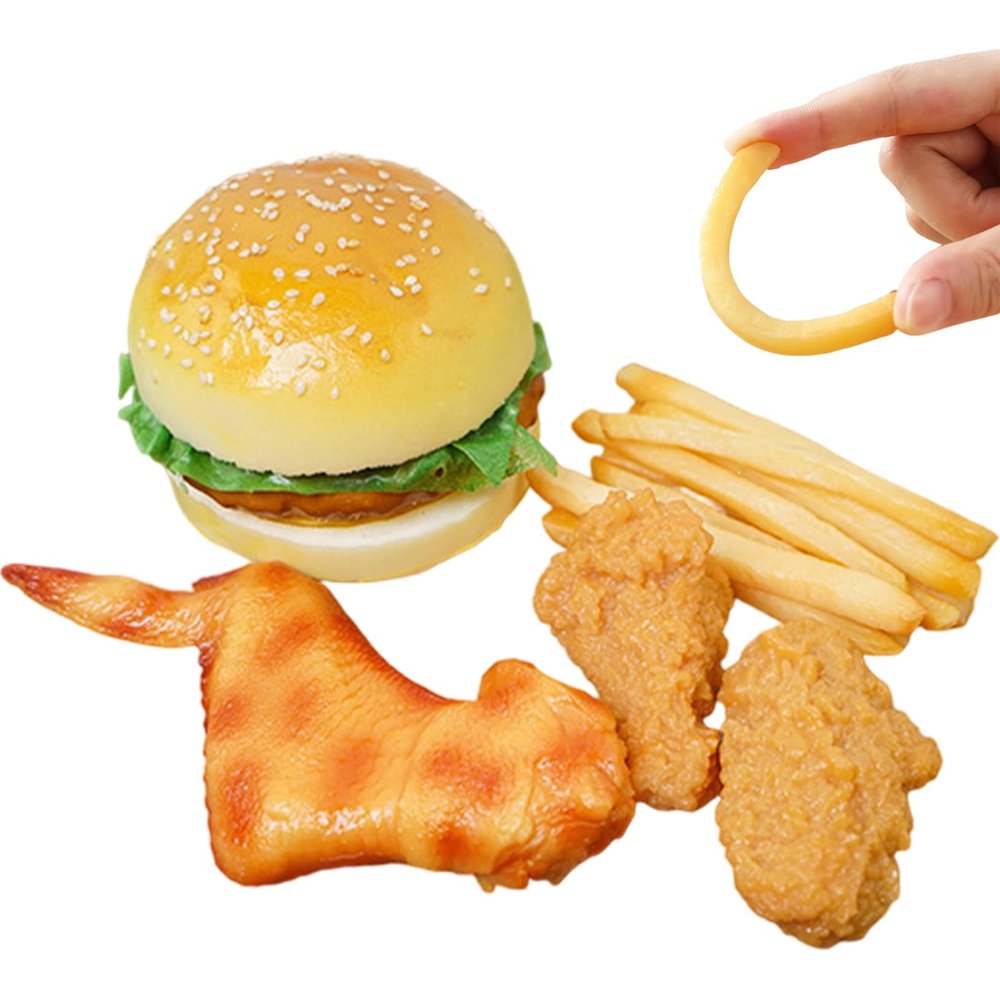1 Set Realistic Play Food, Artificial Plastic Food Includes Hamburger, Fried Chicken, French Fries for Halloween Decorations, Display Props
