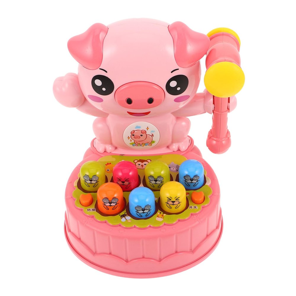 BRIGHTFUFU Interactive Whack A Pig for Ages Developmental Learning Hammer Game with Colorful Cartoon Moles Use Pounding for Boys and Early Educational Birthday Present