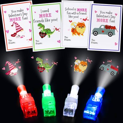 28 Pack Finger Lights Class Valentines Day Cards Gifts for Kids School Classroom Non Candy Bulk Valentines Day Treats Party Favors for Kids Boys Girls Valentines Exchange Gift Goodie Bags Stuffers