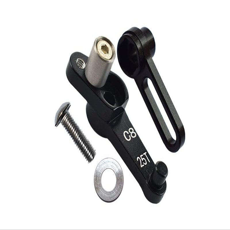 Aluminum Servo Arm 25T (C8) & Steering Arm (C10) for 1/8 Kyosho RC Motorcycle NSR500 Upgrades - Black