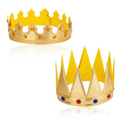 Aysatogc 2 Pcs Birthday King Crowns, Prince Golden King Crown Adjustable Costume Crowns with Gems for Birthday Party, Photo Props Halloween Crown