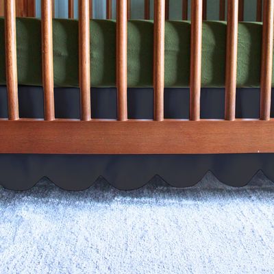 100% Microfiber Scalloped Crib Skirt 28"x 52" with 16" Inch Drop Lenght with 4 Split Corners for Baby Boys Girls Soft Nursery Toddler Bed Skirt - Black Solid