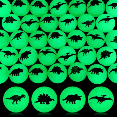 Seenelling 60 Pcs Glow in The Dark Bouncy Balls Dinosaur Rubber High Bouncing Balls for Kids Party Favor Classroom Gifts (Dinosaur, Green)
