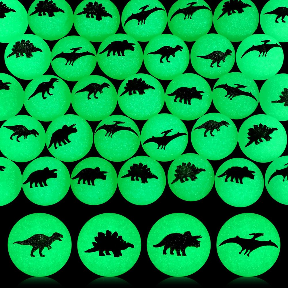 Seenelling 60 Pcs Glow in The Dark Bouncy Balls Dinosaur Rubber High Bouncing Balls for Kids Party Favor Classroom Gifts (Dinosaur, Green)
