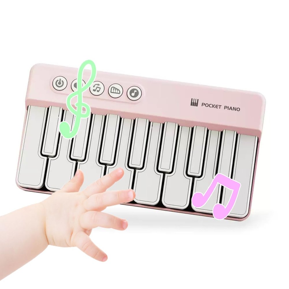 BWNOPQ Toddlers Piano Toy with Rainbow Lights, Portable Travel Piano Keyboard Musical Instrument Learning Toys, Music Interactive Birthday Gift for 3 4 5 Year Old (Pink)