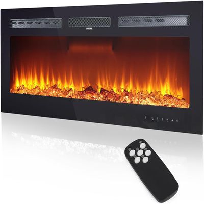 50" Electric Fireplace, Recessed and Wall Mounted Fireplace with Smart WiFi Infrared Linear Fireplace Heater 750W/1500W &12 LED Flame Colors & Timer Remote, Low Noise Operation