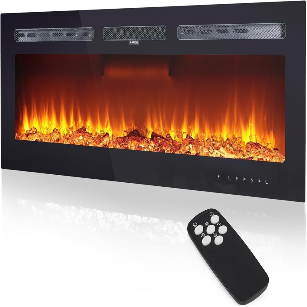 50" Electric Fireplace, Recessed and Wall Mounted Fireplace with Smart WiFi Infrared Linear Fireplace Heater 750W/1500W &12 LED Flame Colors & Timer Remote, Low Noise Operation