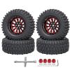 4PCS 1.3" Beadlock Wheel Tires Set 1.3inch Aluminum Wheels and Tires for 1/18 TRX4M 1/24 SCX24 FCX24 RC Crawler Car (Tires A + red Wheel hub) view 1