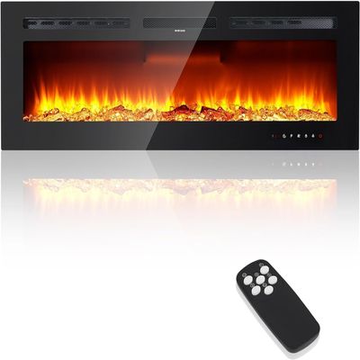 50 Inch Electric Fireplace Heater, Recessed & Wall Mounted, Multicolor Flame, Adjustable Color & Speed, Low Noise, WiFi & Remote Control, 750-1500W, Modern Fireplace for Living Room Bedroom
