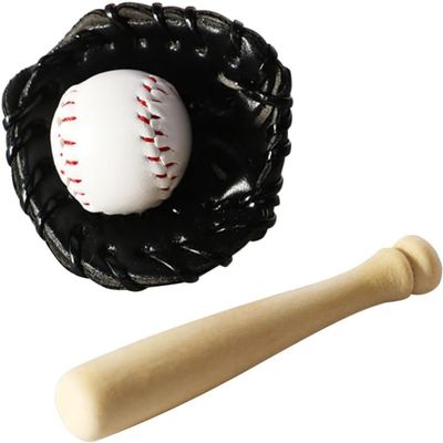 1 Set Miniature Baseball Set, 1/12 Scale, Bat Glove and Ball Baseball Cake Decorations, Baseball Bat and Ball Set Miniature Sports Doll House Accessories for Dollhouse Desktop Decor Photography Props