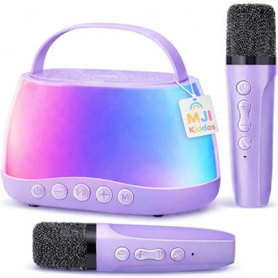 MJI Kiddos Kids Karaoke Machine with 2 Wireless Microphones, Bluetooth Speaker with Voice Changer & LED Lights, Portable Singing Toy Gift for Boys & Girls Ages 312