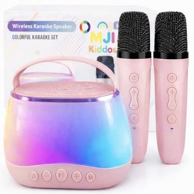 MJI Kiddos Kids Karaoke Machine with 2 Wireless Microphones, Bluetooth Speaker with Voice Changer & LED Lights, Portable Singing Toy Gift for Boys & Girls Ages 312