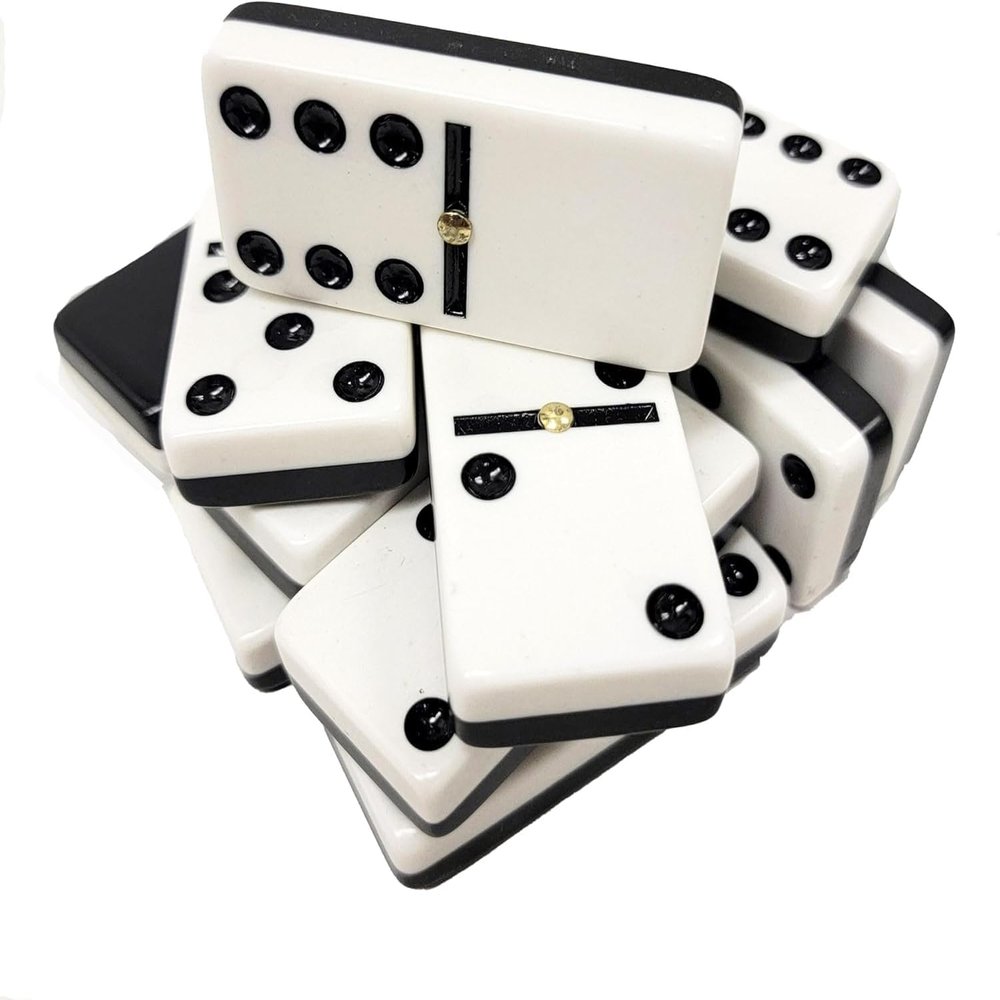 Black and White Double 6 Two Tone Jumbo Domino Tiles with Spinner