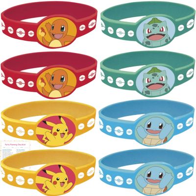Unique Pokemon Party Bracelets | 8 Count | Fun Birthday Party Favors and Decorations | Officially Licensed | includes Checklist