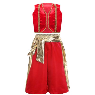 HULIJA Kids Boys Medieval Retro Steampunk Fairy Tale Trimmings Vest with Pumpkin Pants Arabian Prince Outfits Burgundy 6 Years